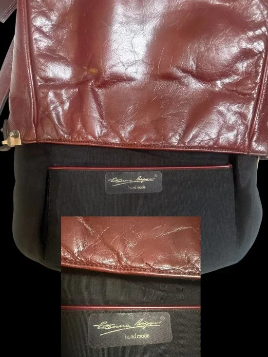 VTG Etienne Aigner Shoulder Bag Oxblood Leather Brass Logo 70s Germany Handmade - Picture 9 of 9
